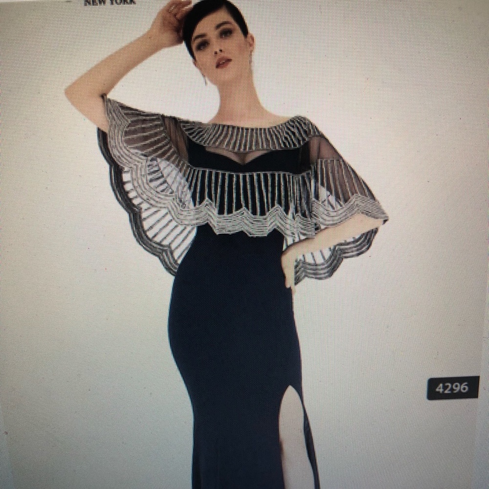 Black formal two piece gown with rhinestones